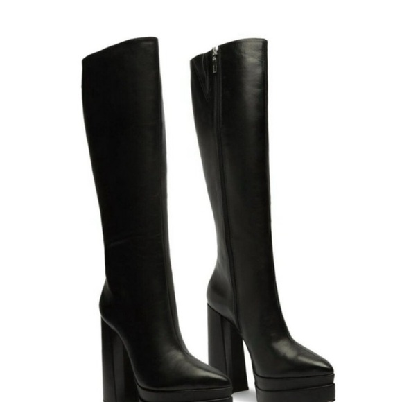 SCHUTZ Shoes - SCHUTZ Elysee Leather Platform Knee Boots - 7.5 / Black / Atanado Leather